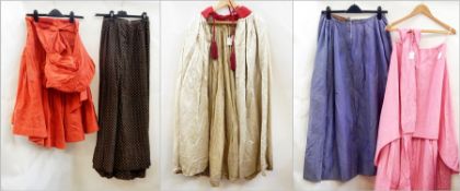 Three various Edwardian style skirts, red vintage dress and Edwardian satin evening cloak (5) Live