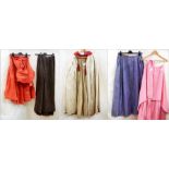 Three various Edwardian style skirts, red vintage dress and Edwardian satin evening cloak (5) Live