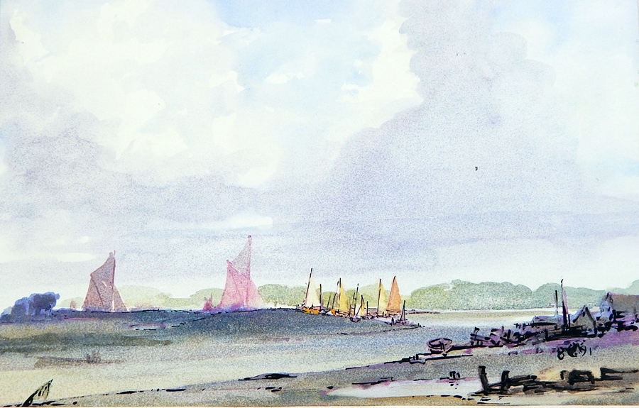 A quantity of watercolours, one by Pearce, watercolour of beach scene and others, unframed  Live - Image 6 of 6