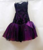 A David Fielden 1980's puff-ball cocktail dress, purple net with black velvet and lace applique with
