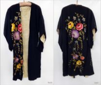 A black silk oriental embroidered gown (af)  Live Bidding: If you would like a condition report on