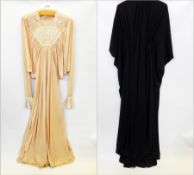 Early 1970's Bill Gibb evening dress, full bat-wing sleeves, tapering down to the wrist with