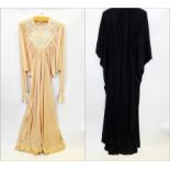 Early 1970's Bill Gibb evening dress, full bat-wing sleeves, tapering down to the wrist with