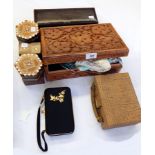 1950's evening bag fitted with compact, mirror, lipstick holder, etc. , 2 jewellery boxes,