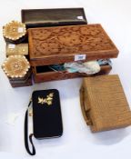 1950's evening bag fitted with compact, mirror, lipstick holder, etc. , 2 jewellery boxes,
