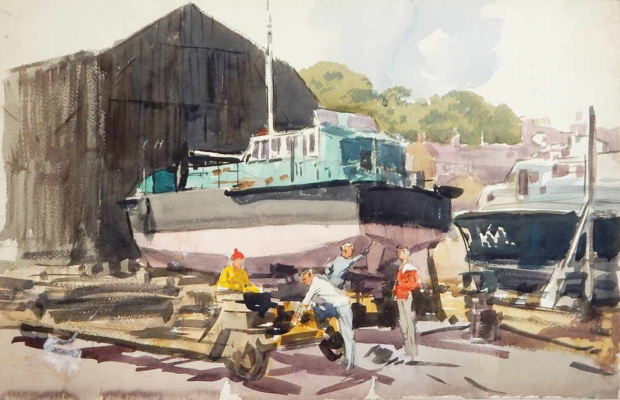 Harry Riley (1895-1966)
Watercolour drawings
"The artist in his studio, St Ives, 1948", 38cm x 54cm - Image 4 of 4