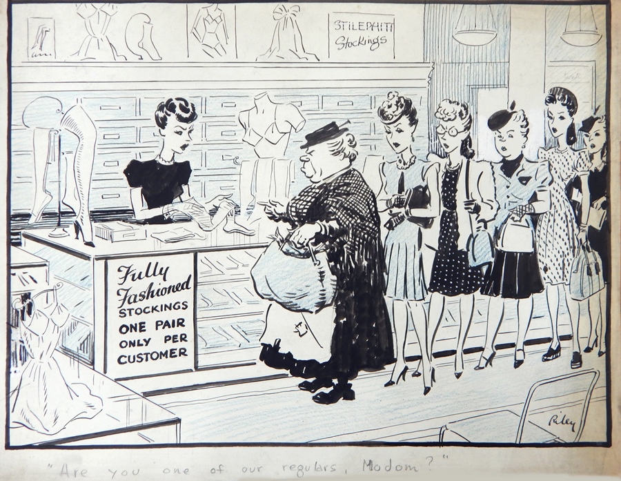 Harry Riley (1895-1966)
Pen and ink cartoons  
"Are you one of our regulars, madam?", signed, 25cm x - Image 3 of 5