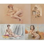 Harry Riley (1895-1966)
Pastels
"Female, nude". 40cm x 48cm, signed
"Female, nude". 27cm x 44cm 
"