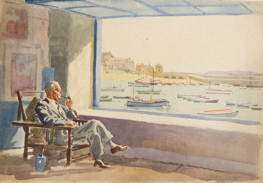 Harry Riley (1895-1966)
Watercolour drawings
"The artist in his studio, St Ives, 1948", 38cm x 54cm - Image 3 of 4