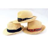 Three gentleman's panamas with club or Regimental hat-bands (3) Live Bidding: If you would like a