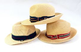 Three gentleman's panamas with club or Regimental hat-bands (3) Live Bidding: If you would like a