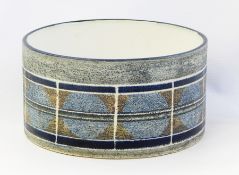 Troika pottery drum bowl, painted with band of abstract circles in panels, 17.25cm approx. with Ax