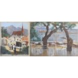 Harry Riley (1895-1966)
Pastel drawings
"Austria", a town scene, dated verso 1958, 52cm x 44cm 
"