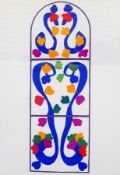 Two prints in the style of Matisse, showing abstract stained glass window 25cm x 35cm Live