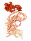Pale pink long coral necklace and small dark pink branch coral necklace  Live Bidding: If you