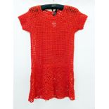 A red wool crocheted 1960's mini dress  Live Bidding: If you would like a condition report on this