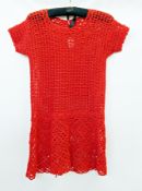 A red wool crocheted 1960's mini dress  Live Bidding: If you would like a condition report on this