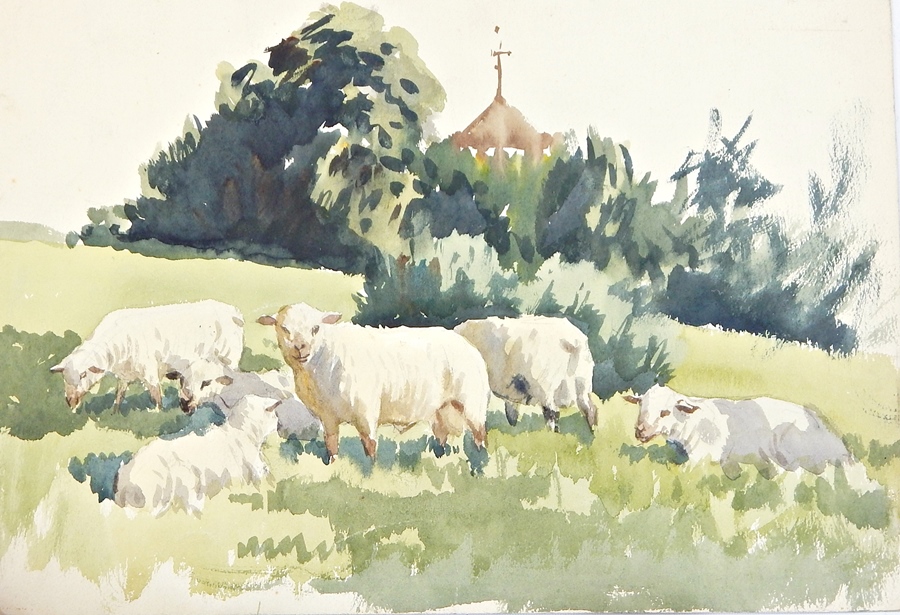 Harry Riley (1895-1966)
Watercolour
Sheep grazing in a field, 33cm x 50cm
Watercolour
"Rowing on a - Image 5 of 5