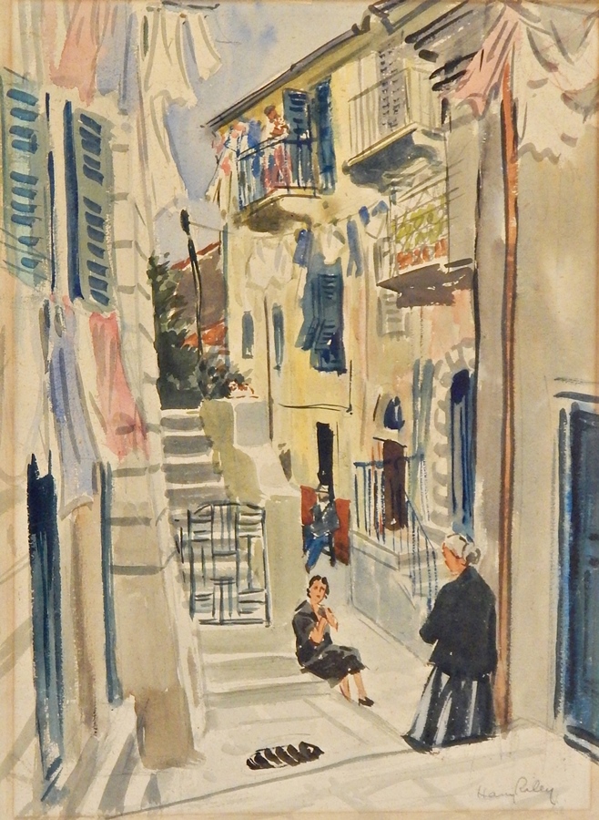 Harry Riley (1895-1966)
Watercolour drawings
"Porto Venere, Italy", two women conversing in alley, - Image 2 of 3