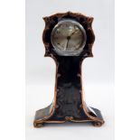 Art Nouveau mantel clock in the style of a miniature longcase with floral copper edging and eight-