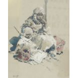 John Hassall (1868-1948)
Watercolour drawing
Seated man and boy in Arabic dress, signed, 25cm x 33cm