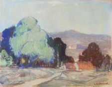 Leonard Richmond (1889-1965) 
Pastel 
Country scene with field and trees, signed, 33cm x 25cm