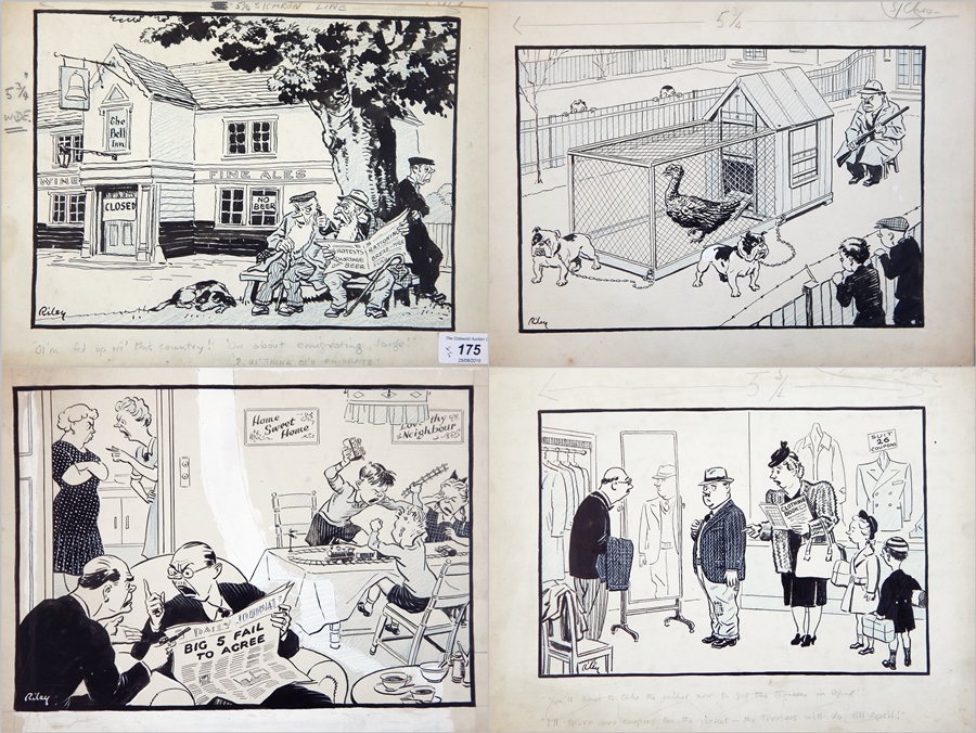 Harry Riley (1895-1966)
Pen and ink cartoons
"Oi'm Fed Up wi' this Country! Ow about emigrating