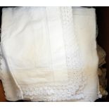 A quantity of pillowcases initialled, with crochet and lace and drawn-thread edges, tablecloth,