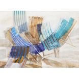 F Donald Blake (1908-1997) 
Watercolour and gouache 
Deckchairs on a beach, signed, 34cm x 47cm