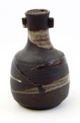 Janet Leach (1918-1997) Leach pottery stoneware vase with lug handles to the neck, brown running