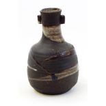 Janet Leach (1918-1997) Leach pottery stoneware vase with lug handles to the neck, brown running