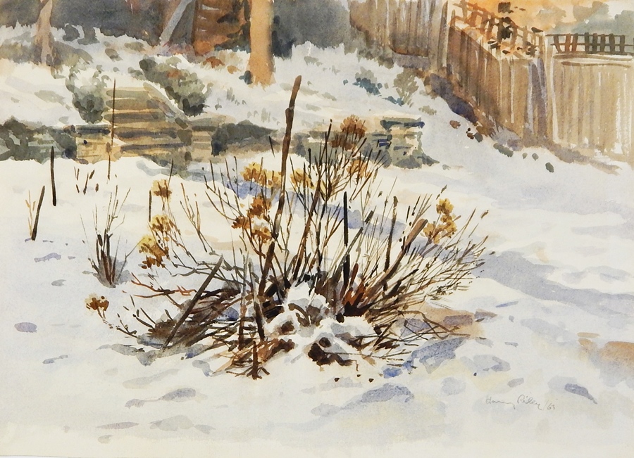 Harry Riley (1895-1966)
Watercolour drawing
"The Artist's Garden, Winter", signed and dated '63, - Image 2 of 10