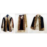 Carolean style velvet ceremonial jacket trimmed with gold braid and having gold buttons and lace