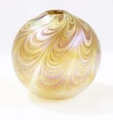 A Norman Stuart Clark lustre glass vase, bulbous with lustre festoons, on a gold ground, signed