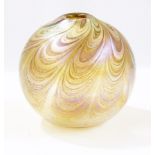 A Norman Stuart Clark lustre glass vase, bulbous with lustre festoons, on a gold ground, signed