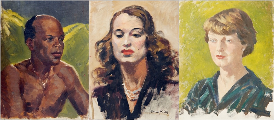 Harry Riley (1895-1966)
Three oils on board
"The artist's daughter", head and shoulders portrait,