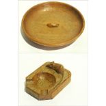 A Mouseman adzed and carved fruit bowl, 29cm diameter and matching ashtray  Live Bidding: If you