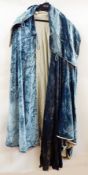 Edwardian pale blue crushed velvet cloak with hood and button fastening, it has two bi-coloured