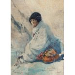 John Hassall (1868-1948) 
Watercolour drawing
"The Smuggler", man in cape, seated, signed and