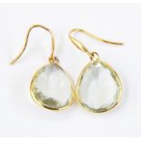 Pair gold-coloured metal and blue stone drop earrings  Live Bidding: If you would like a condition