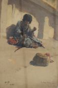 John Hassall (1868-1948) 
Watercolour drawing
"The Rat", bearded man seated and feeding a rat,