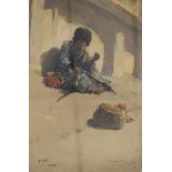 John Hassall (1868-1948) 
Watercolour drawing
"The Rat", bearded man seated and feeding a rat,