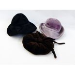 Various vintage hats; felt, faux fur, moleskin, a mink scarf, rabbit scarf, etc. (1 box) Live