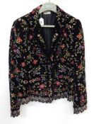 Caroline Charles black velvet embroidered and knitted evening jacket, size 16,