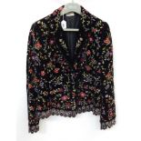 Caroline Charles black velvet embroidered and knitted evening jacket, size 16,