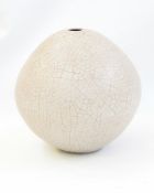 David Leach "Lowerdown" pottery porcelain vase, bulbous, pale pink ground with red crackle finish,