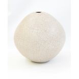 David Leach "Lowerdown" pottery porcelain vase, bulbous, pale pink ground with red crackle finish,