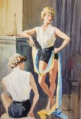 Harry Riley (1895-1966)
Oil on board
Two women from the Women's League of Health and Beauty, signed,