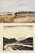 Edward Wesson (1910-1983) 
Watercolour drawing 
Fields and rolling landscape, 51cm x 35cm  Live