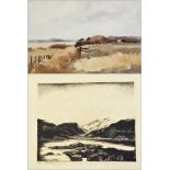 Edward Wesson (1910-1983) 
Watercolour drawing 
Fields and rolling landscape, 51cm x 35cm  Live